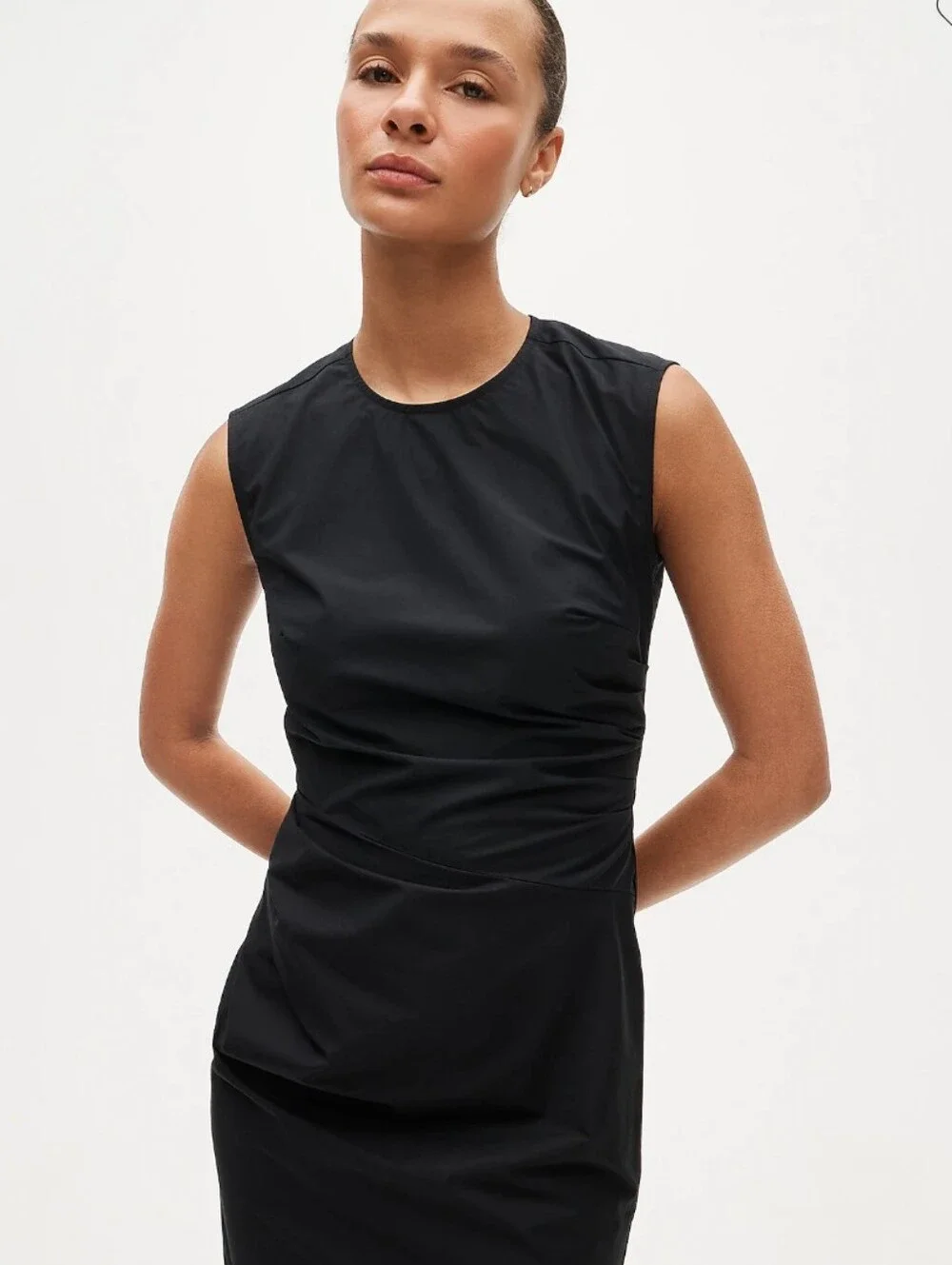 J Crew Ruched midi dress in stretch cotton-blend poplin CV542 Size 8 NEW Black